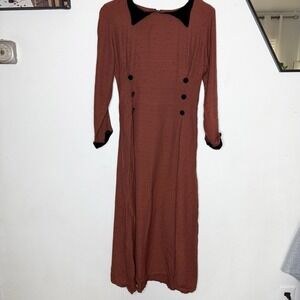 Hanna‎ For La Journee Retro Rockabilly Long Sleeve Dress Velvet Details